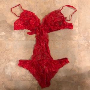 Red lace one piece lingerie